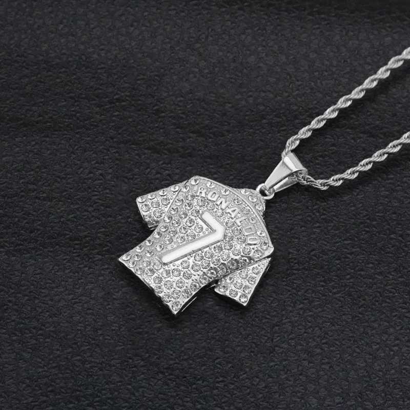 Hip Hop Mens Football Necklace 7 Pendants Stainless Steel Chain Ice Sparkling Rhinestone Necklace Sports Jewelry Gift Y250329