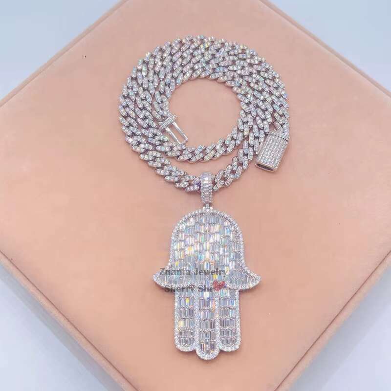 Sterling Silver 925 Rapper Jewelry Custom Made Vvs Moissanite Iced Out Hip Hop Hamsa Pendant