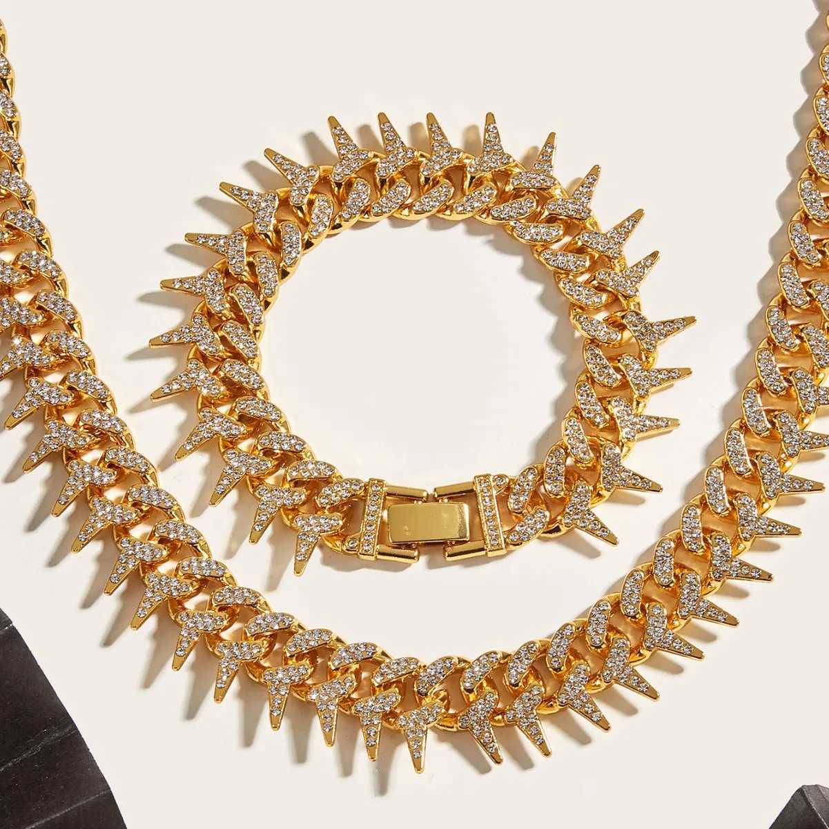 20mm Luxury Fashion Mens Necklace Womens Hip Hop Gothic Pendant Sparkling Full Rhinestone Cuban Chain Cool Bracelet Jewelry Gift Y250329