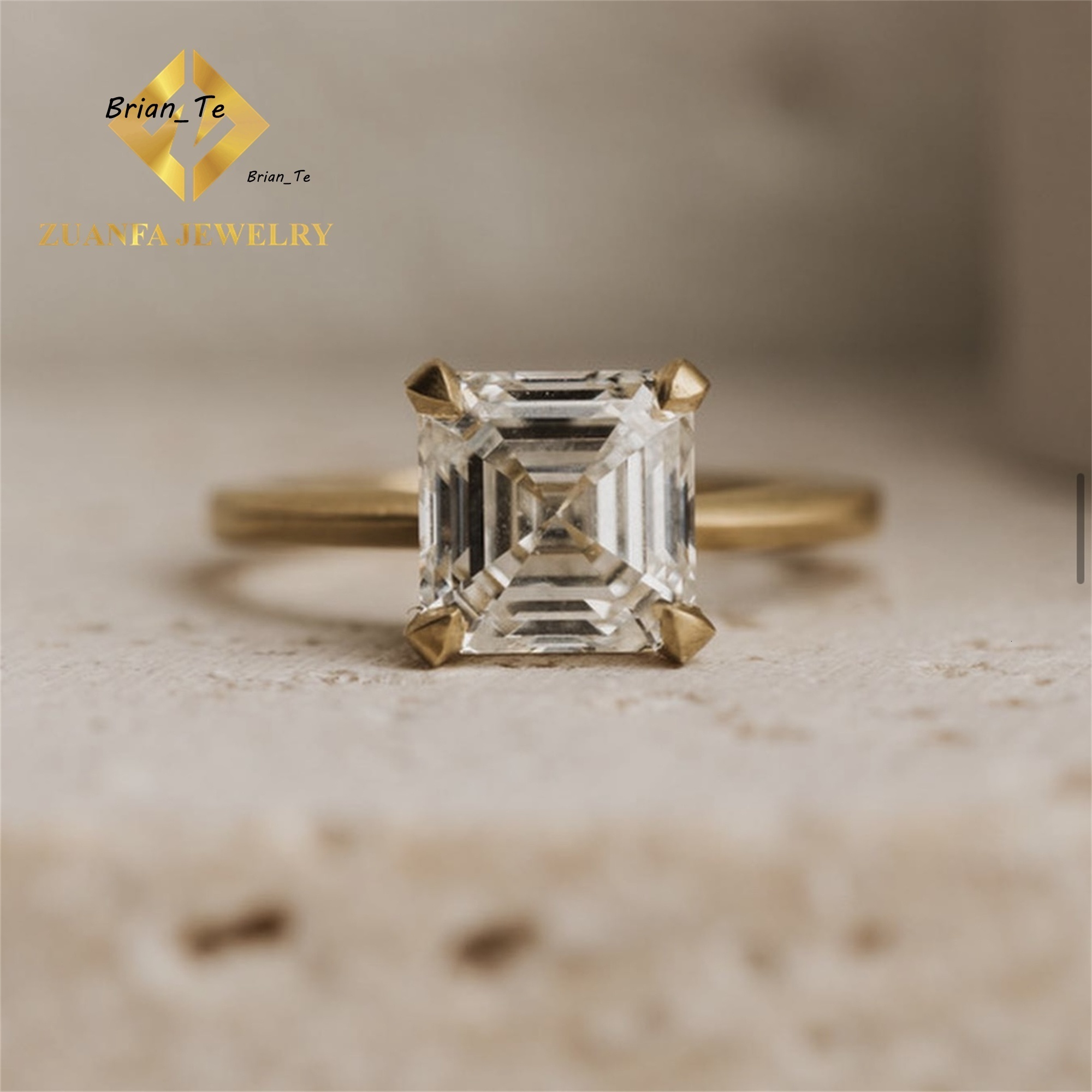 10k Real Gold Boutique Bridal Wedding Jewelry Flawless 8.5mm 3Ct Asscher Moissanite Diamond Engagement Wedding Solitaire Ring