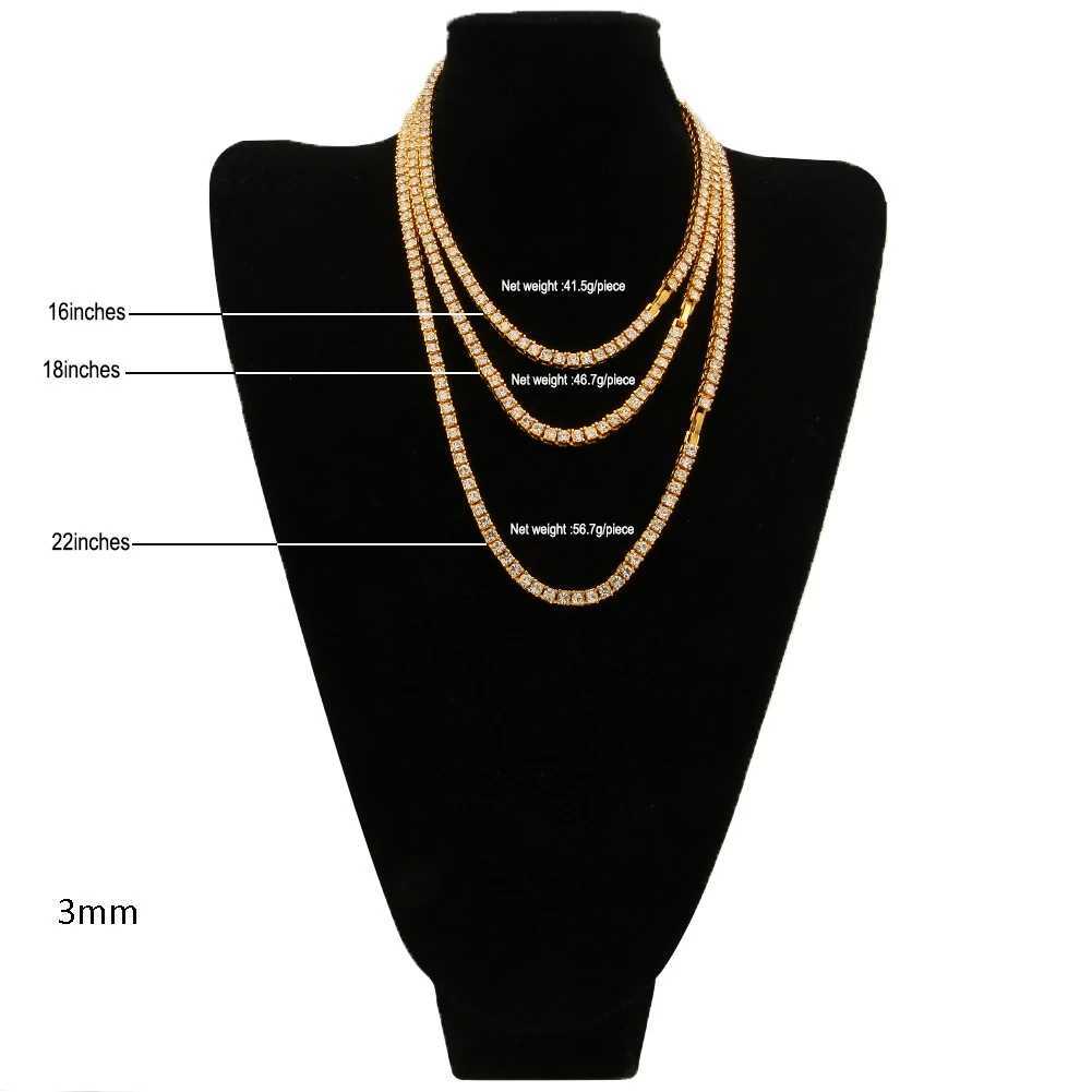 3MM tennis chain hip-hop trend AAA+cubic zirconia teenage girls handmade wedding jewelry on crystal chain 16/18/20/22/24/30 inches A+ Y250329