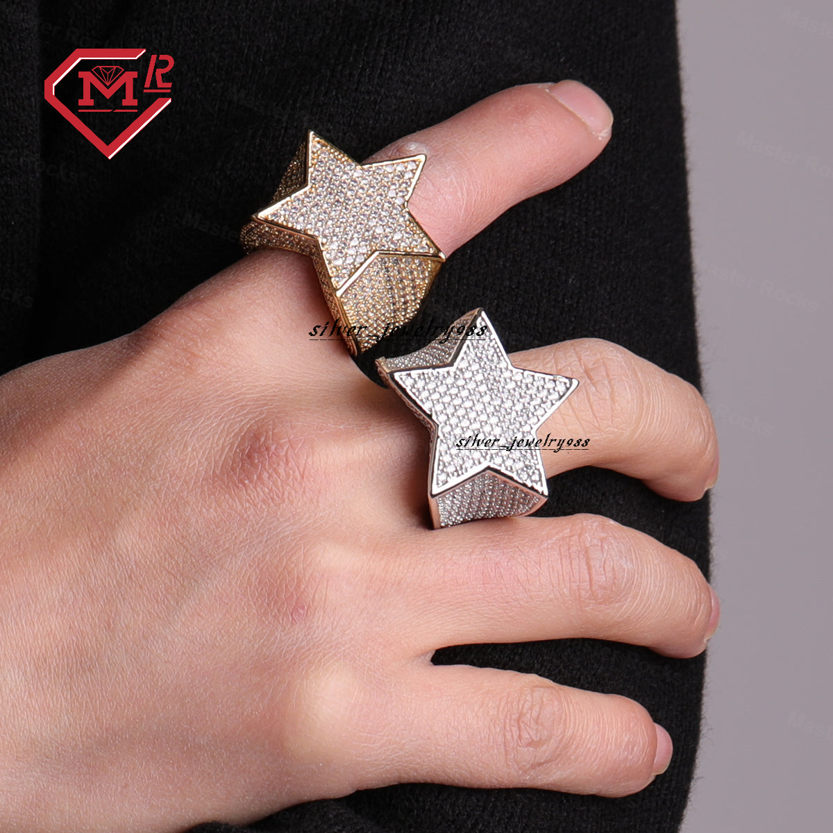 Fashion Design Bling Real 925 Silver Iced Out Rings Standard Wholesale Price Vvs Moissanite Star Ring for Hip Hop Rapper