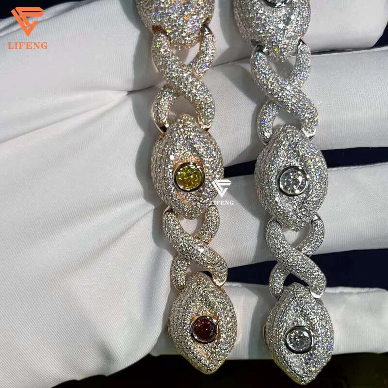 Jewelry Pass Diamond Tester VVS Moissanite Cuban Link Eyes Bracelet 925 Sterling Silver Rapper Singer Diamond Bracelet