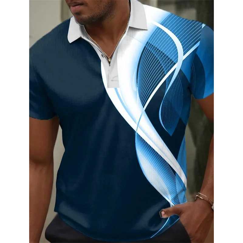 3D printed optical illusion mens polo shirt color striped pattern T-shirt summer casual lapel top loose T-shirt short sleeved W250329