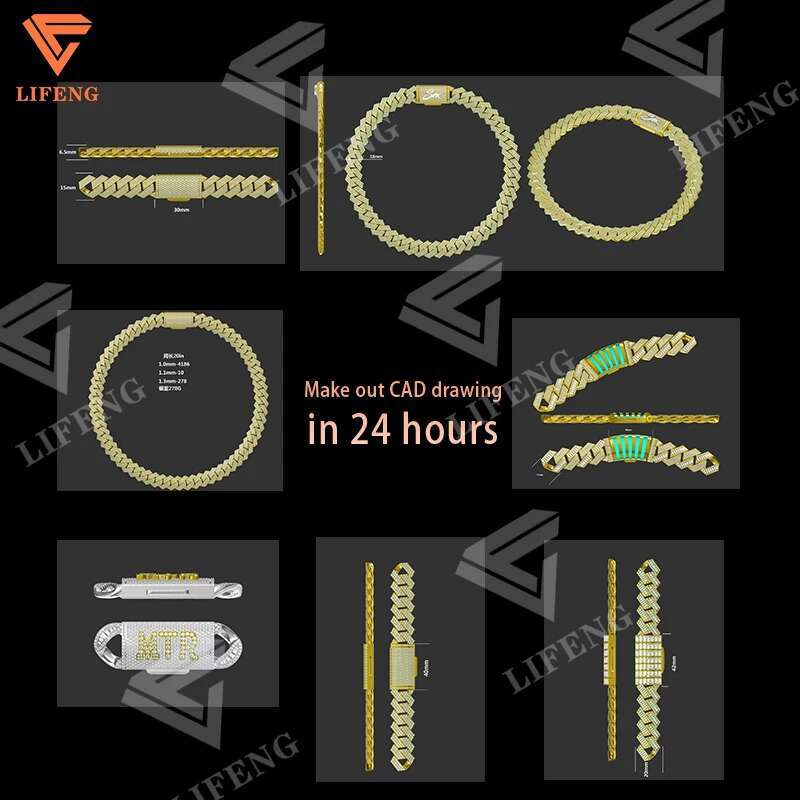Lifeng Jewelry 30mm Width VVS Moissanite Link Chain Baguette Diamond 925 Sterling Silver Cuban White Gold Necklace Custom Chain