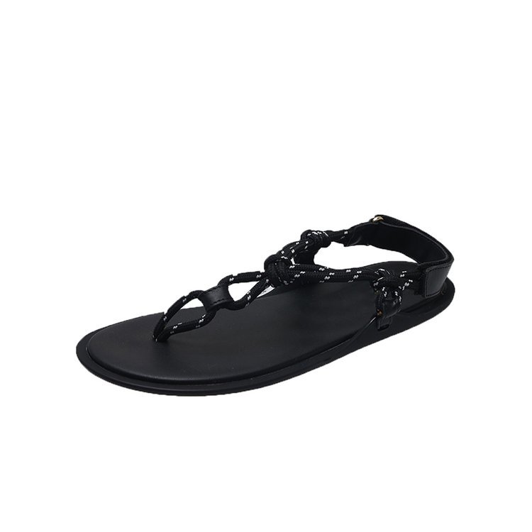 designer shoes 2025 new Niche flat French toe-ring sandals fairy shoes spring, black retro match with skirts Roman shoes