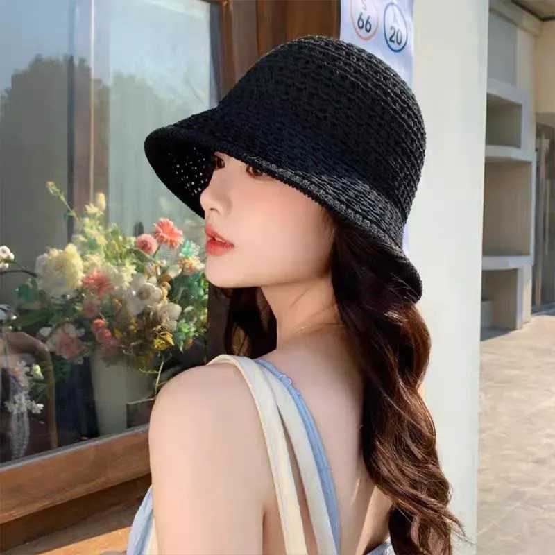 Fashion Beach Korean Straw Hat Summer Wen Visor Bucket Hat Fisherman Cap Hand Weaving Girl Fishing Chapeau Sun Hats for Wen X250329