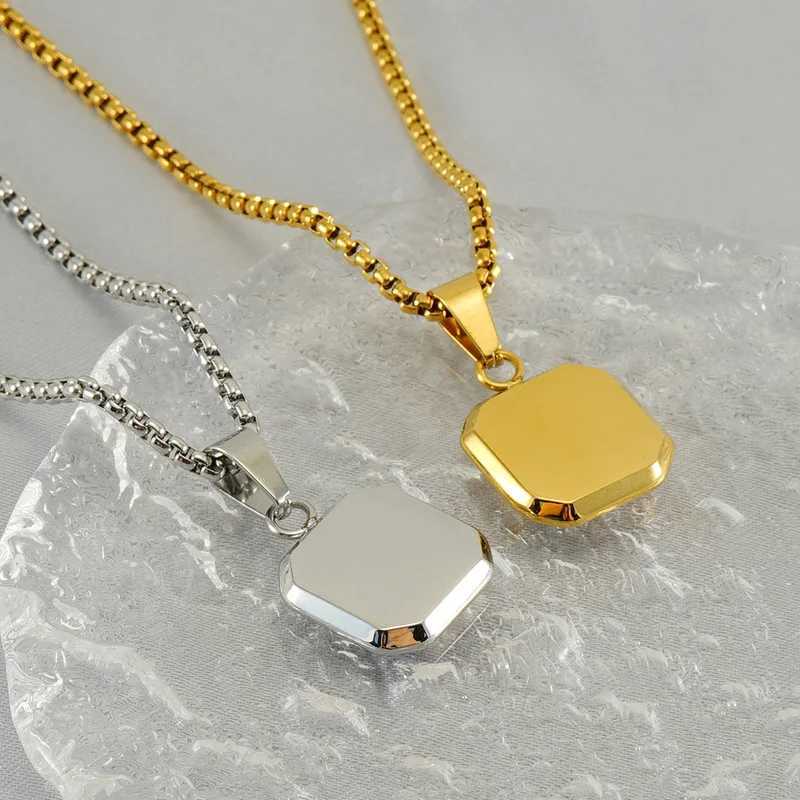 Fashion stainless steel hip-hop chain turquoise square necklace for men and women bulk sales Y250329