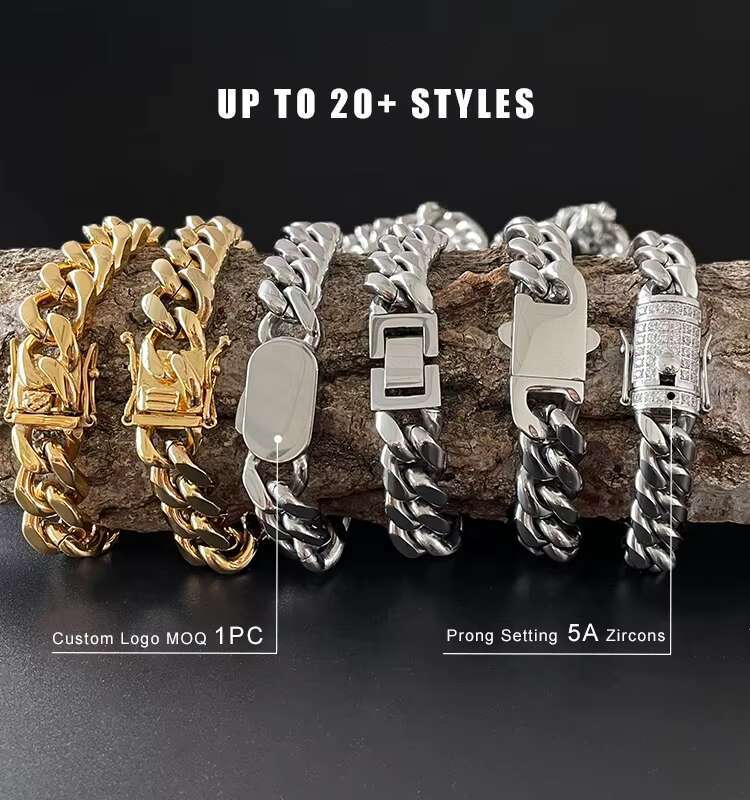 Carline Factory Price 12mm Hip Hop 18k Gold Plated Jewelry Stainless Steel Cuban Link Chain Gold Necklace Bracelet Set for Men