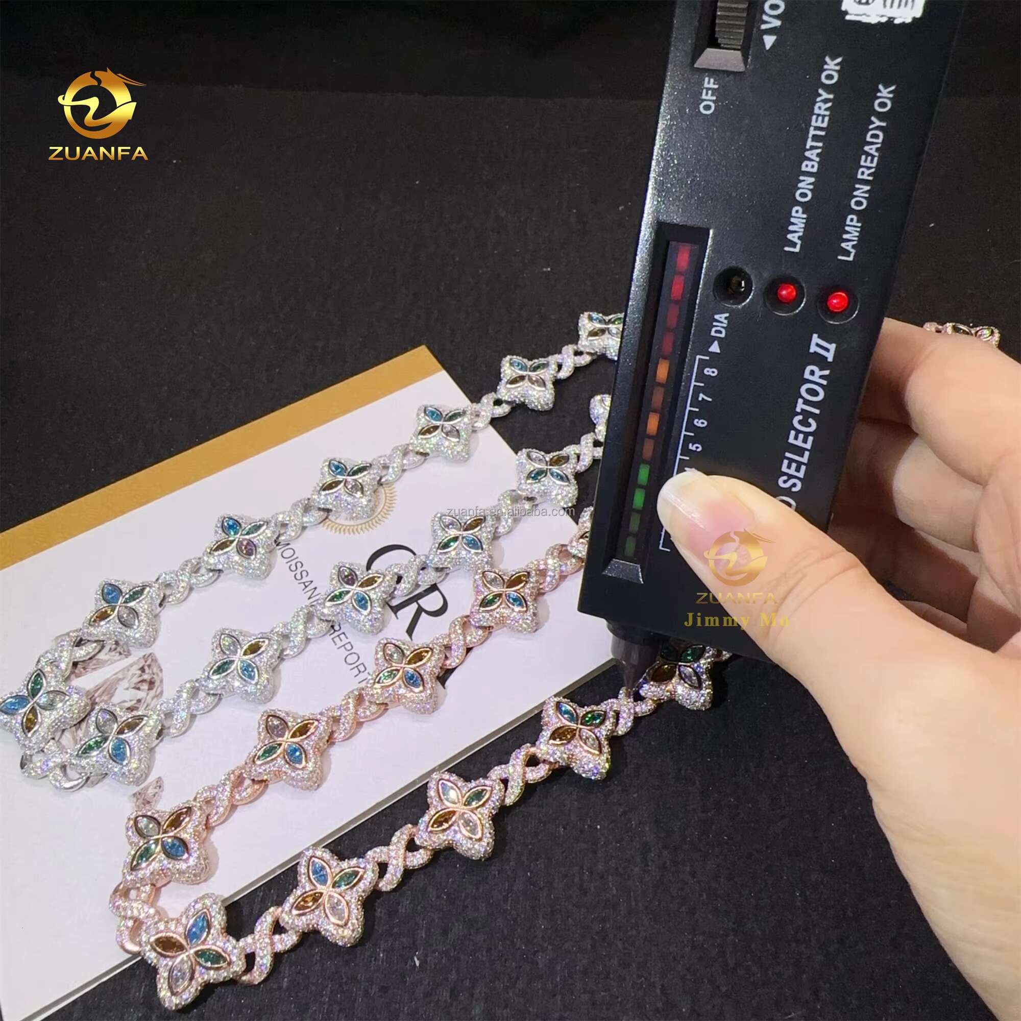 New Luxury Man Rapper Style Jewelry Iced Out Hip Hop VVS1 Fancy Moissanite Diamond Four Flowers Infinity Miami Cuban Link