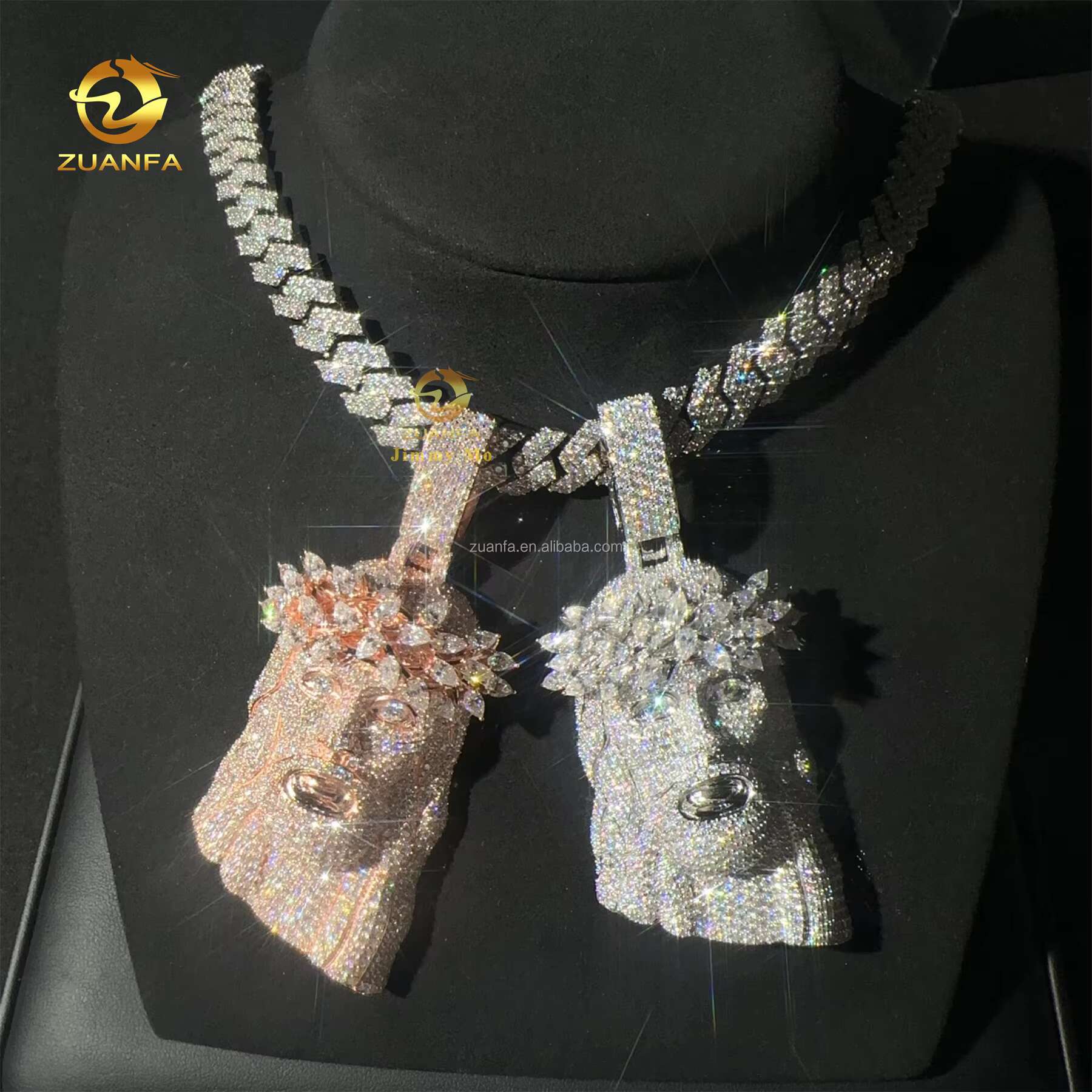 2.5 Luxury Fashion ManJewelry Hip Hop Pendant 925 Silver Pear Brilliant Moissanite Diamond Jesus Pendant Cuban Chain Set