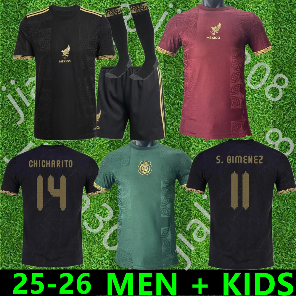 2025 Mexico Gold Cup Kit Mexican Kids Kit H.LOZANO soccer jerseys S.GIMENEZ vintage anniversary 25 26 2010 Long SLEEVE Retro kit special football Children shirts
