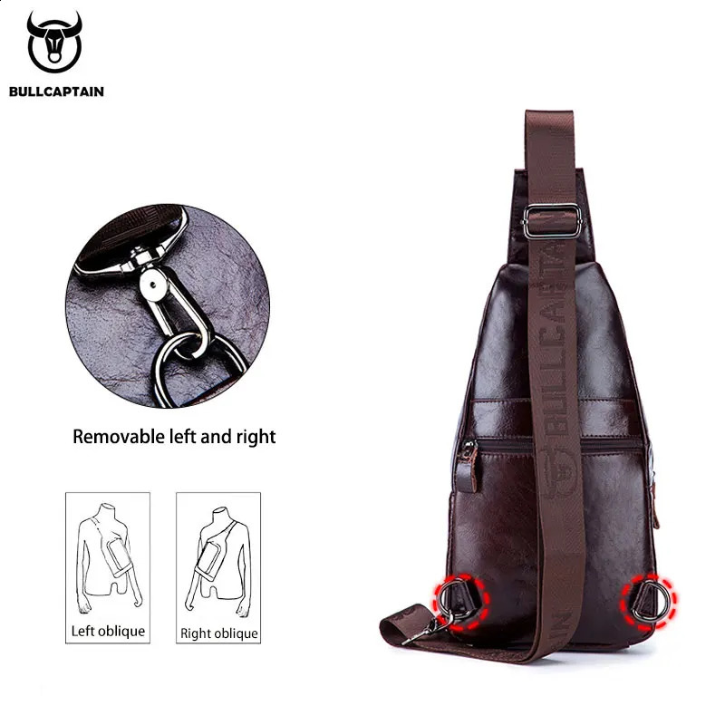 BULLCAPTAIN Bag Genuine Leather Chest Bag Mens Fashion Style Casual Straddle Bag Business Large Capacity Leather Mens Luggage 250327