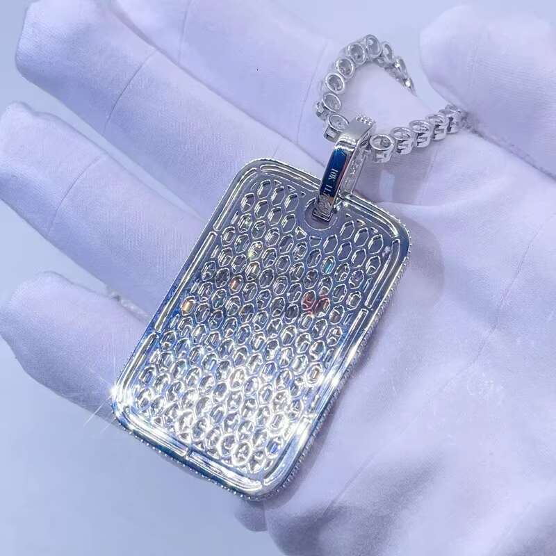 baguette Cut Vvs Moissanite Iced Out Men Hip Hop Silver Dog Tag Pendant