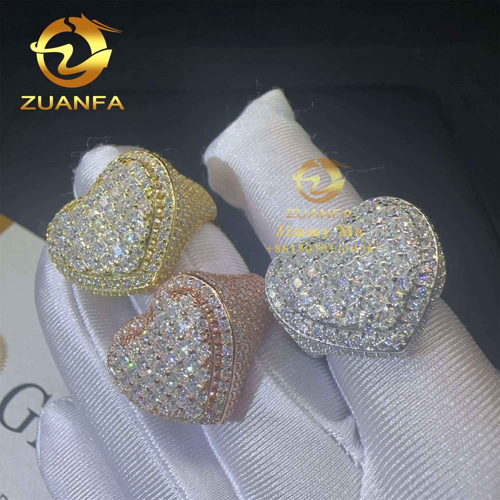 Bulk Stock Pass Diamond Tester 925 Sterling Silver Full With Baguette Moissanite Diamond Hip Hop Iced Out Heart Shape Ring Men
