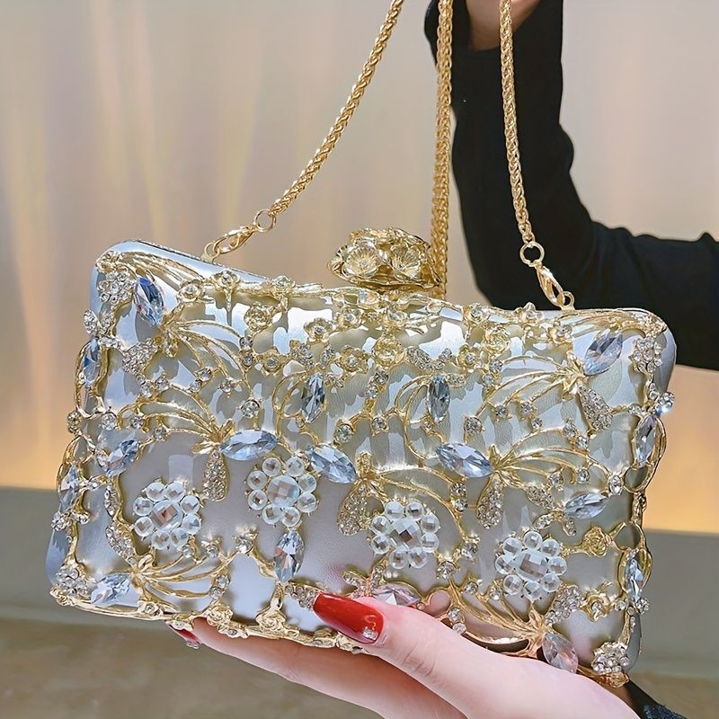 Hollow Rhie Evening Bag, Elegant Box Clutch Purse, Women's Handbags For Party Prom Wedding