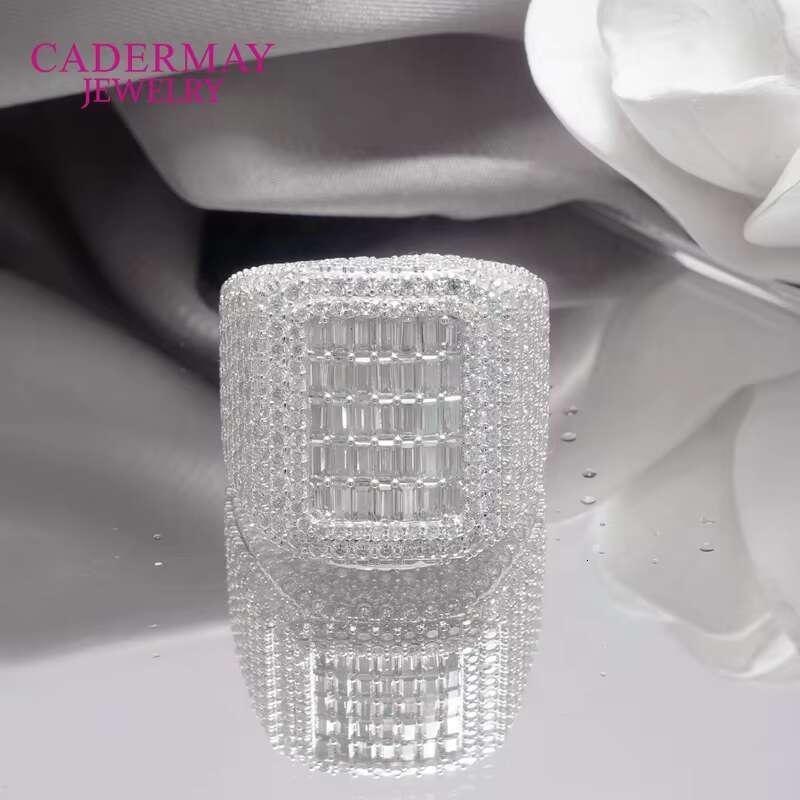Cadermay Custom Hip Hop Baguette and Round Shape Moissanite D VVS1 Cuban Silver925 Man Rings Band