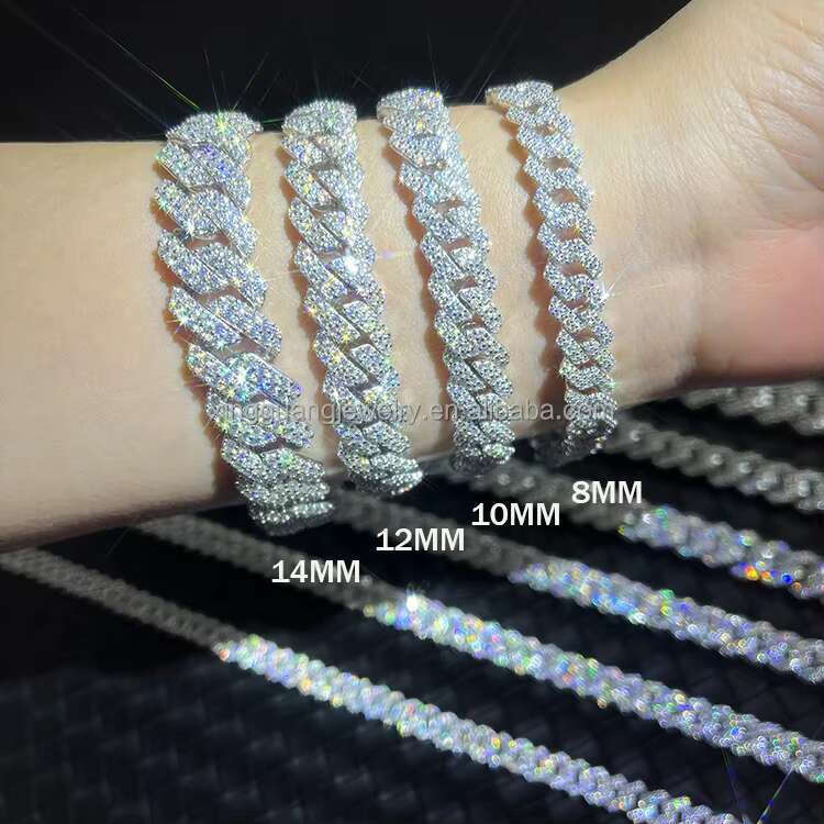 RTS 100% Passed Dia Test Hot Popular k Chain 2rows 8mm to 15mm VVS Moissanite S Sier Cuban Hip Hop Necklace