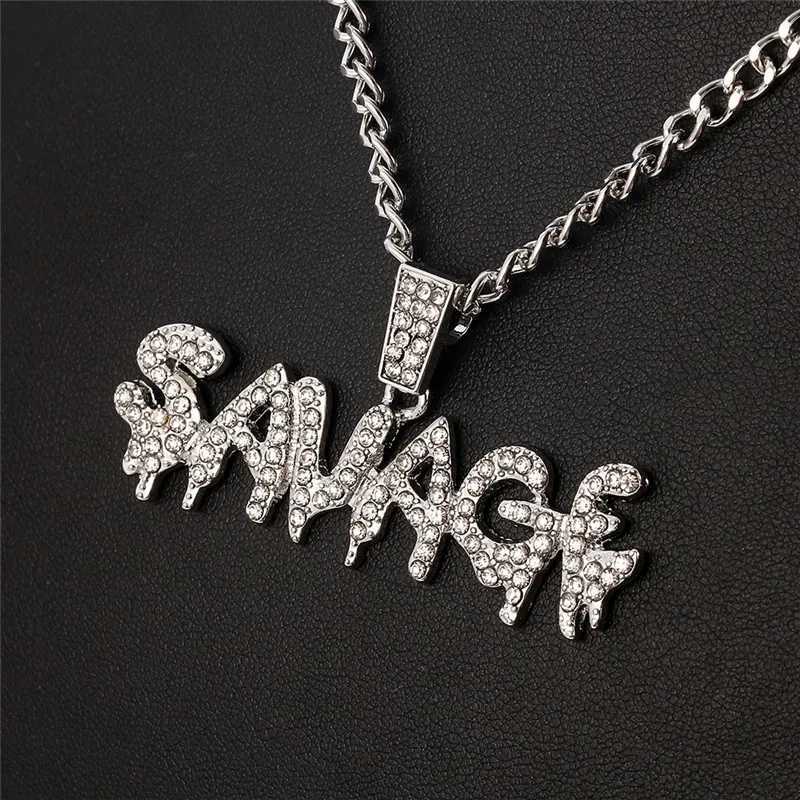 Fashionable Mens Sparkling Savich Letter Necklace Pendant Sparkling Ice Chain Necklace Mens Hip Hop Jewelry Y250329