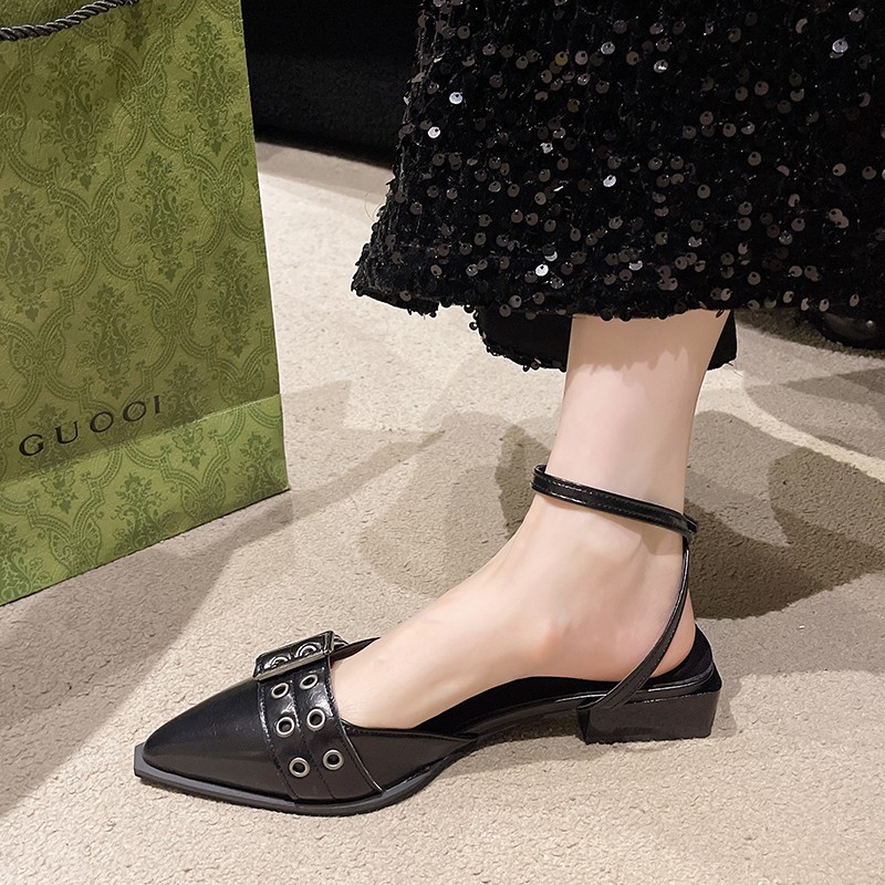 Designer Coarse heeled sandals free Shipping Middle heel slipper One word with cool sandal Pointed toe toe single shoe HOT 2025