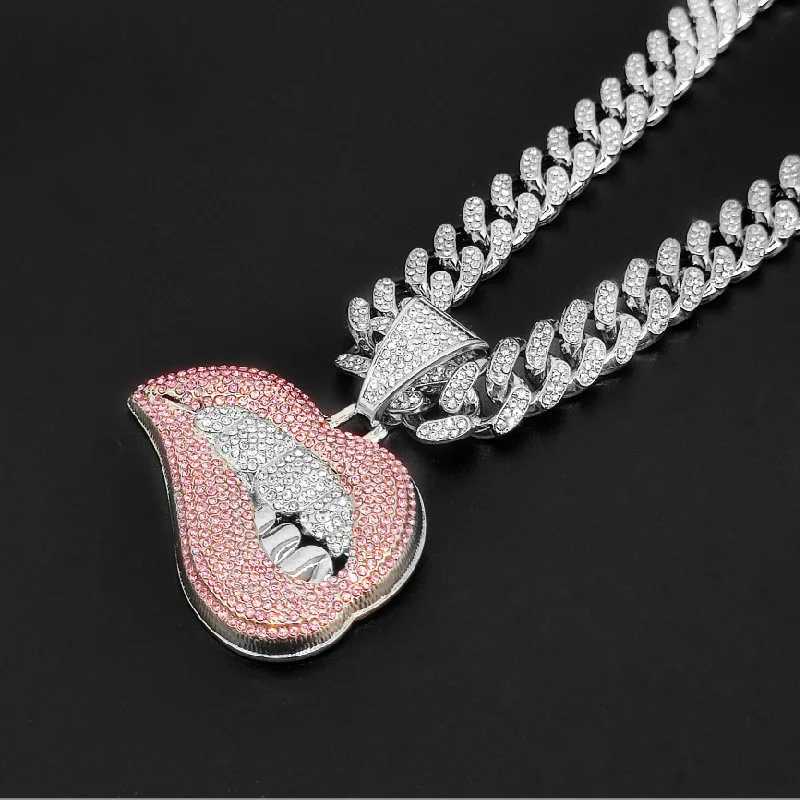 Womens Hip Hop Bite Pendant Necklace with 13mm Crystal Cuban Chain Ice Shining Hip Hop Necklace Fashion Jewelry Y250329