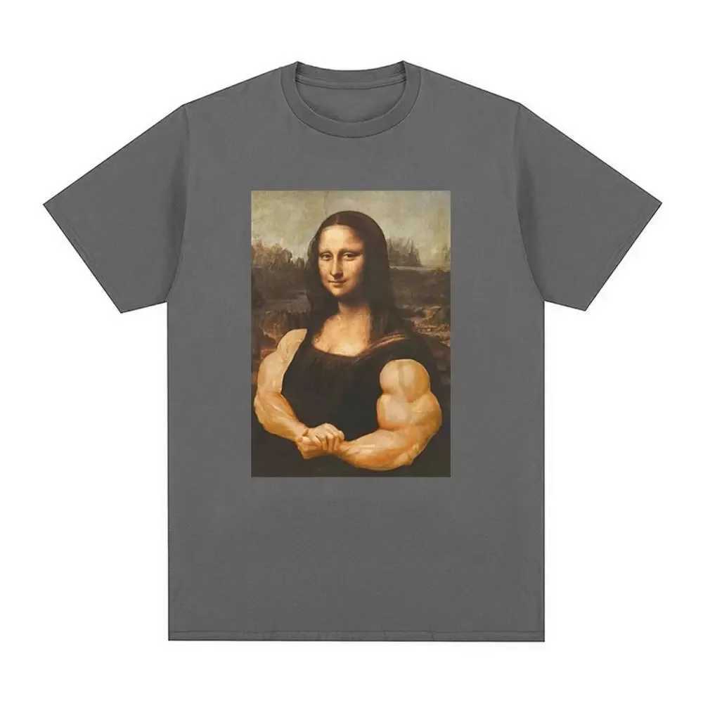 Interesting Mona Lisa fitness T-shirt muscle gym casual graphic short sleeved T-shirt unisex fashion cotton casual oversized T-shirt W250329