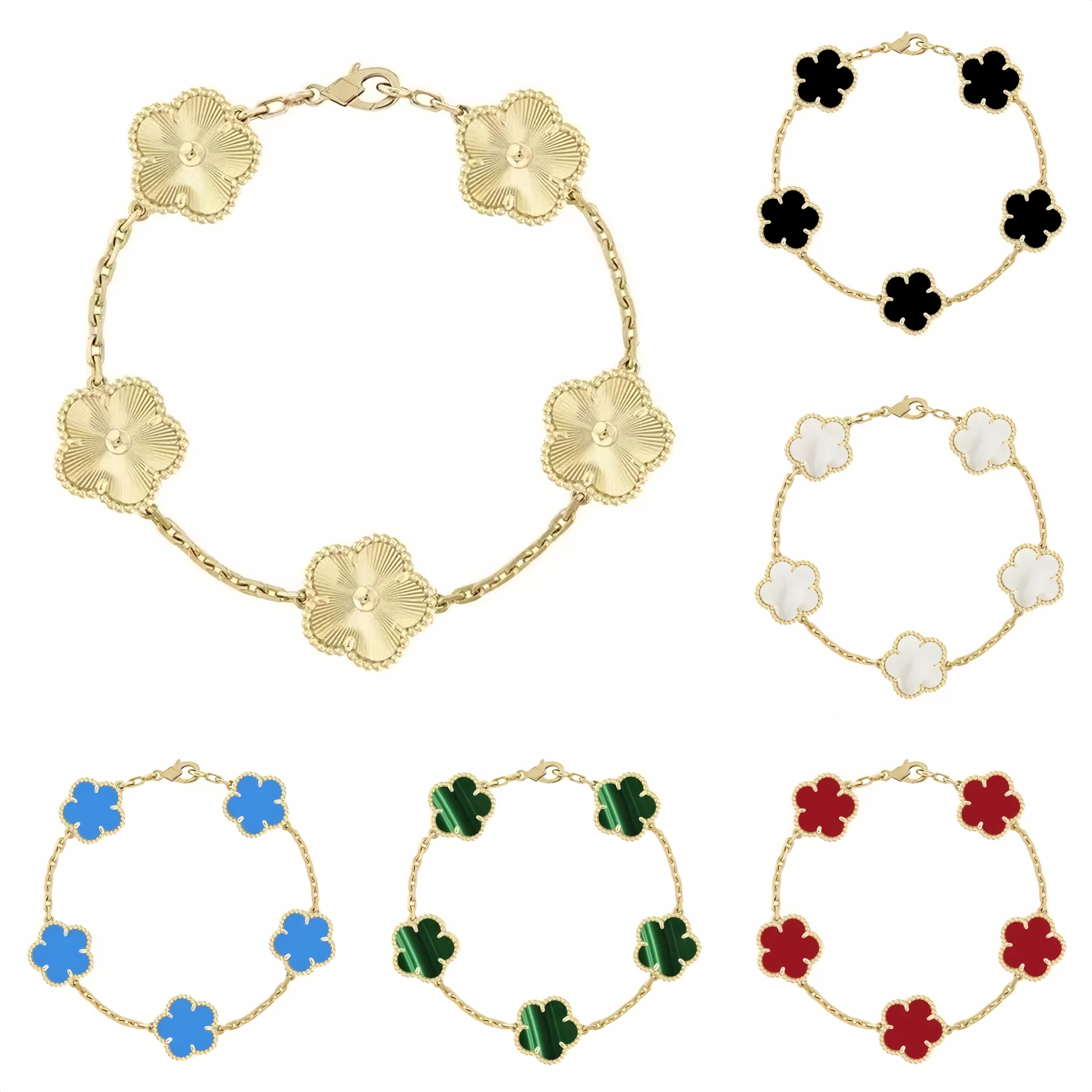 Lucky Gold Clover Bracelet Designer Jewelry Fashion Women Stainless Steel Mother-of-Pearl Christmas Valentine's Day Gift Charm Bracelets 4 Leaf Flower Necklace