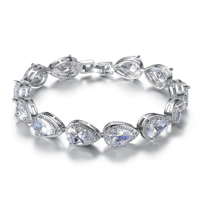 18CM Angel Tears Pear silver color on hand Bracelet Bangle For Women Anniversary Gift Jewelry Bulk Sell S5448 250321