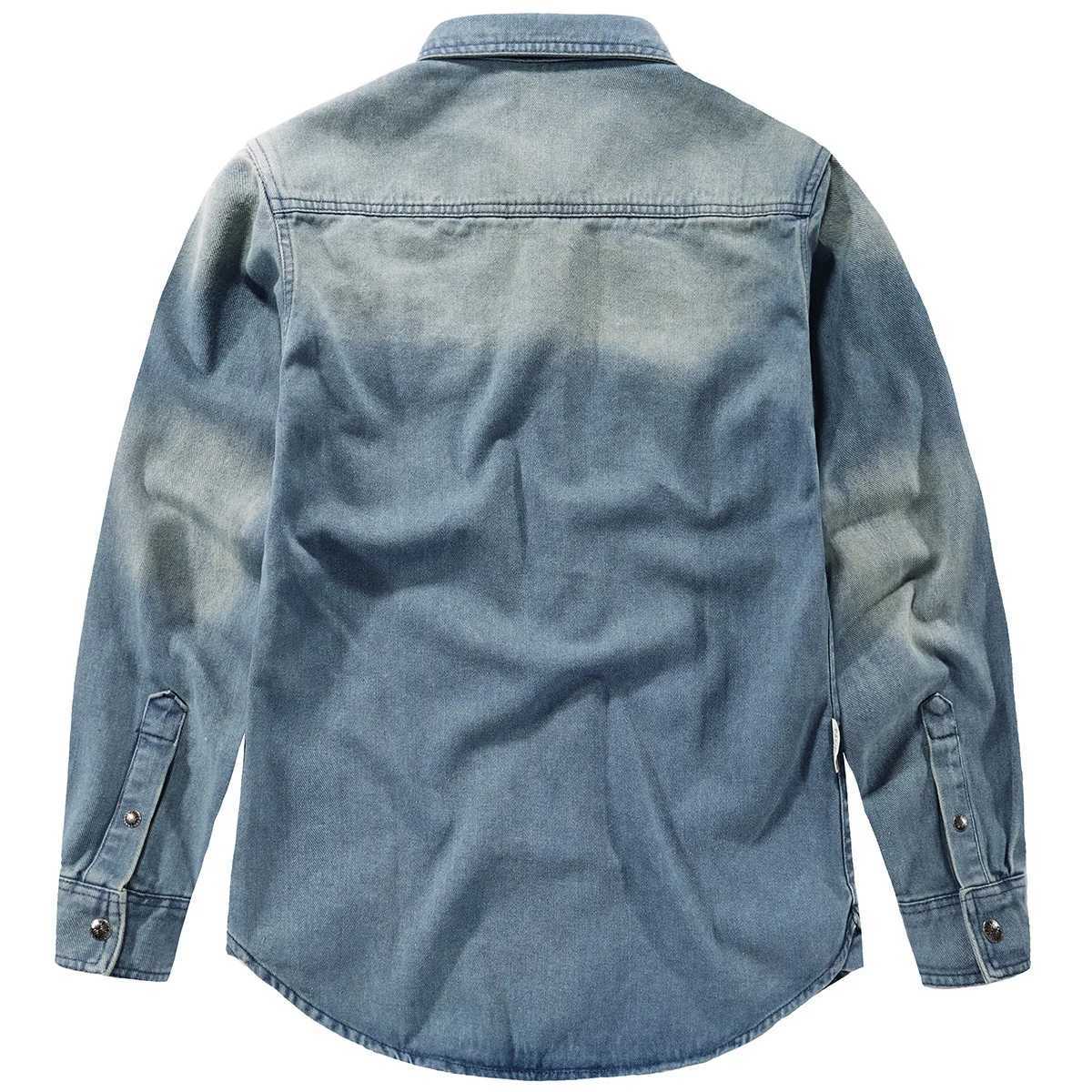 Denim Long Sleeve Shirt Large Luxury Mens Clothing Casual Mens Spring Clothing Collar Open Back Retro Shirt Coat X250329