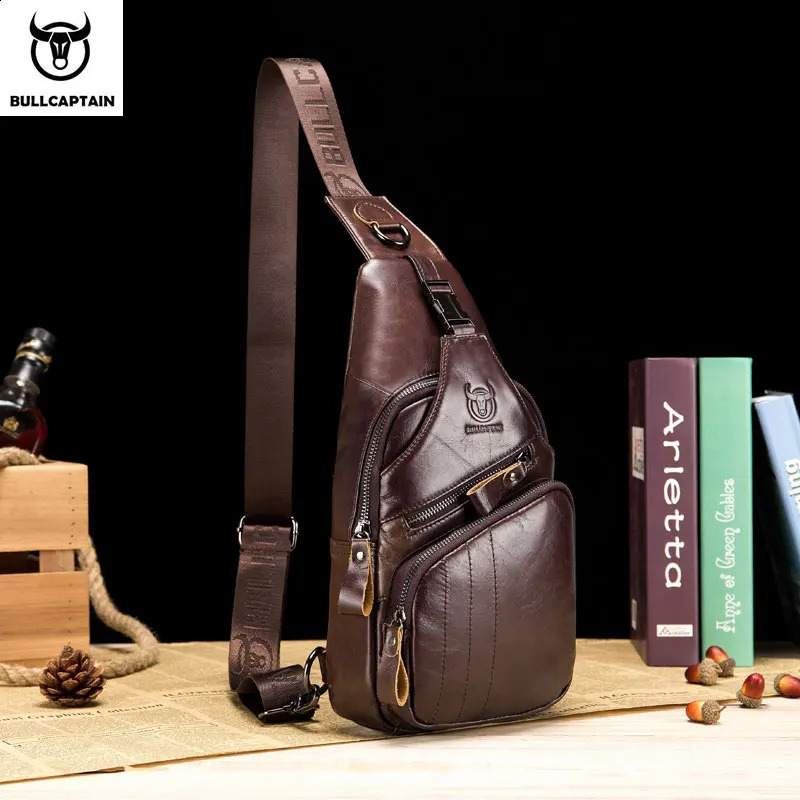 BULLCAPTAIN Bag Genuine Leather Chest Bag Mens Fashion Style Casual Straddle Bag Business Large Capacity Leather Mens Luggage 250327