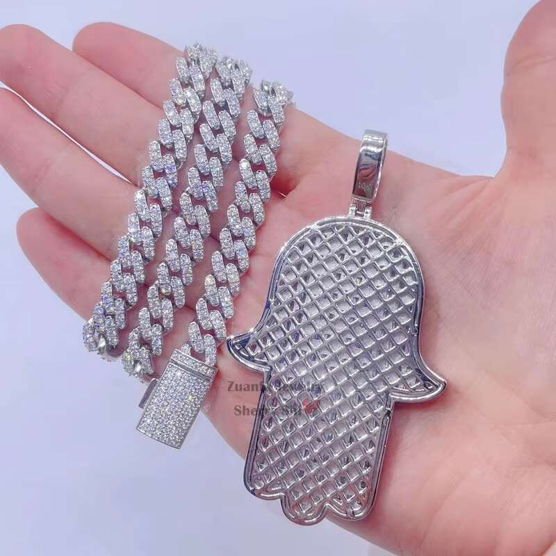 Sterling Silver 925 Rapper Jewelry Custom Made Vvs Moissanite Iced Out Hip Hop Hamsa Pendant