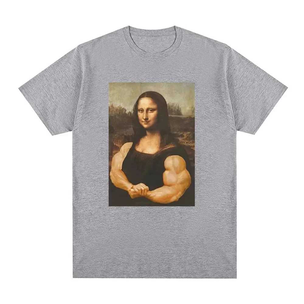 Interesting Mona Lisa fitness T-shirt muscle gym casual graphic short sleeved T-shirt unisex fashion cotton casual oversized T-shirt W250329
