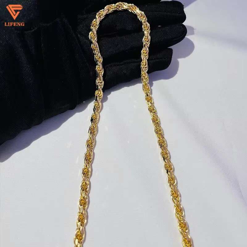 Lifeng Jewelry Hip Hop Silver 14k 18k Gold Plated Rope Necklace Men Necklace Iced Out Moissanite Clasp Rope Chain