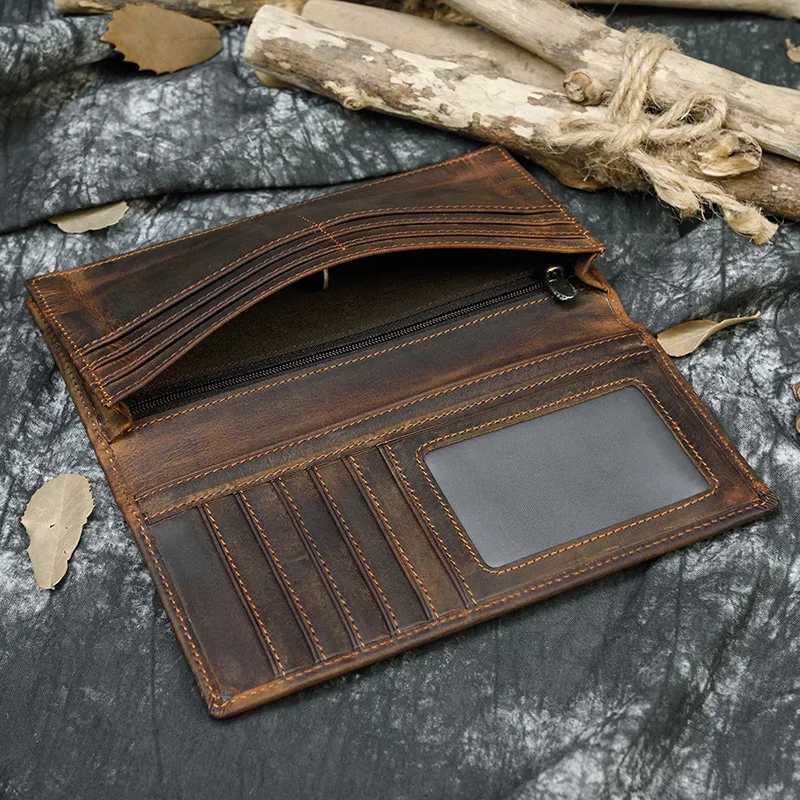 High quality zipper Lg wallet for men and women 6-inch Iphe retro designer mens leather Lg walletXJ250329