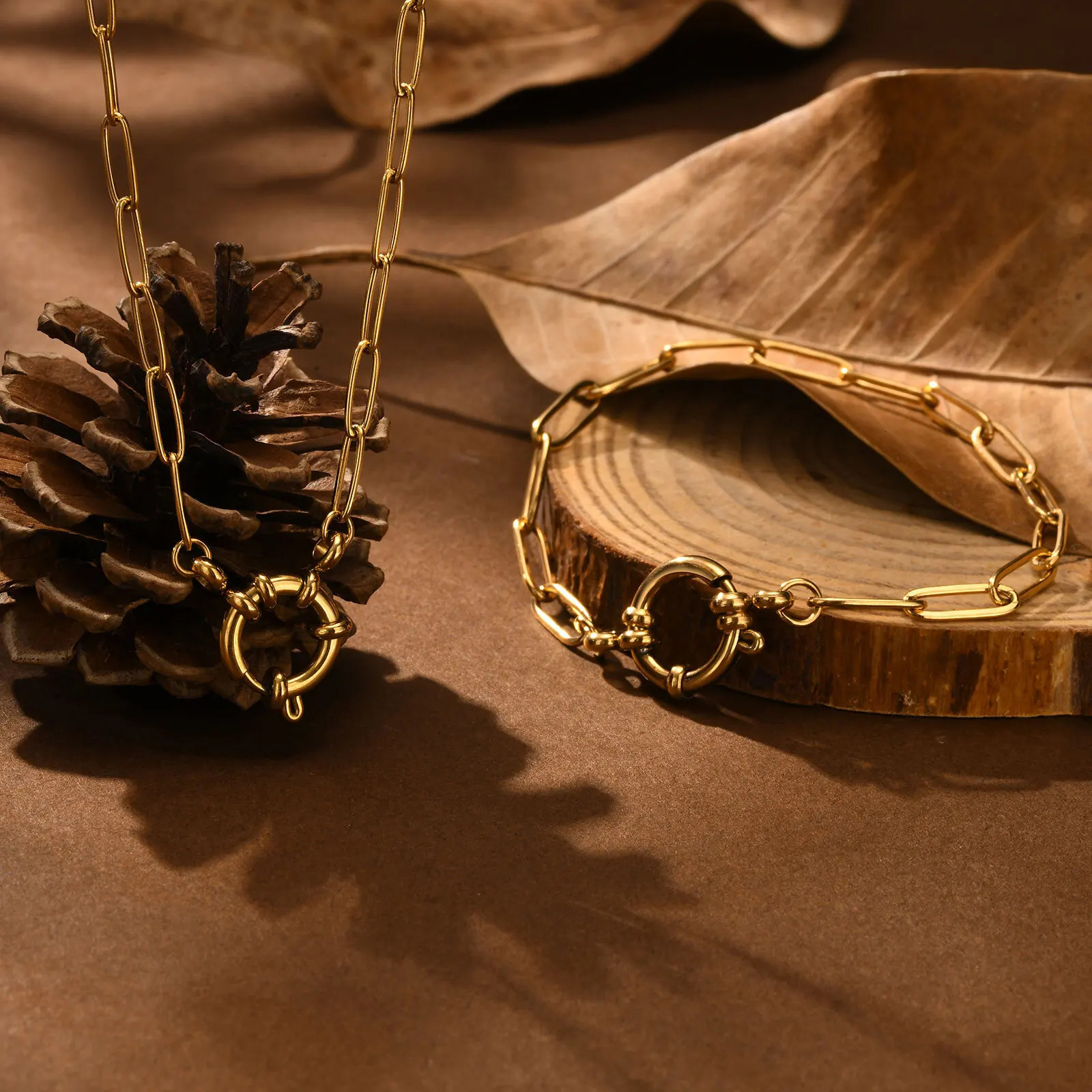 Paperclip Chain Necklace Womens Stainless Steel Spring Buckle Pendant Waterproof 18k Gold Plated Jewelry 250325