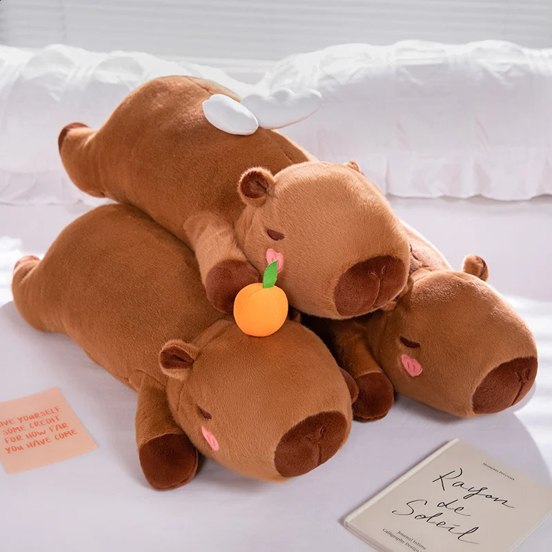 1pc Kawaii Stuffed Capybara Animal Fruit Persimmon Plush Long Pillow Cushion Soft Doll Cartoon Toys Cushion Decor Baby Boy Gifts 250328