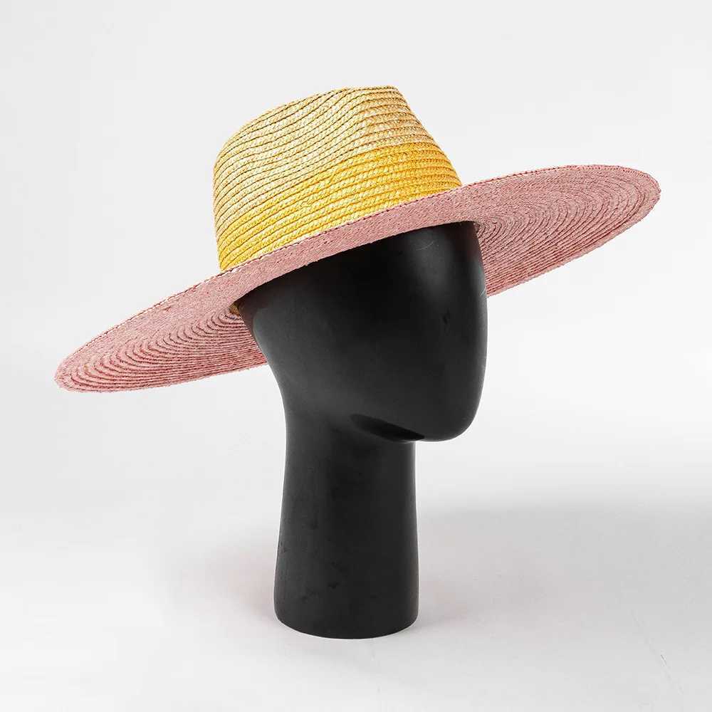 Wens Summer Beach Hat w 3 Tones Wheat Straw Hat Outdoor Wide Brim Sun Hat Jazz Top Panama Hat Stage Performance Hat X250329