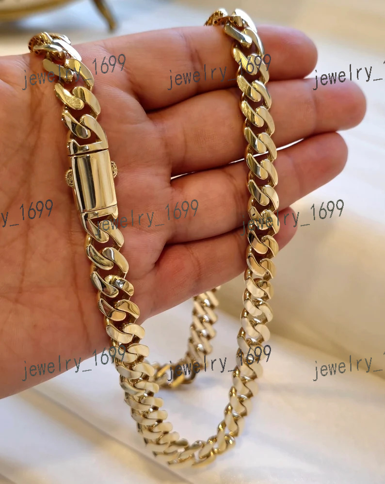 14k Solid Gold Miami Cuban Chunky Chain Necklace for Mens Fashion Jewelry Link Chain Heavy Gold Chain