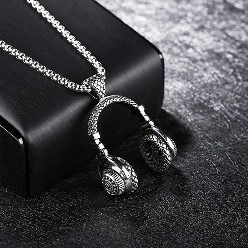Personalized Rock DJ Music Earphones Pendant Necklace Mens and Womens Headwear Necklace Jewelry Hip Hop Earphones Long Chain Party Gift Y250329