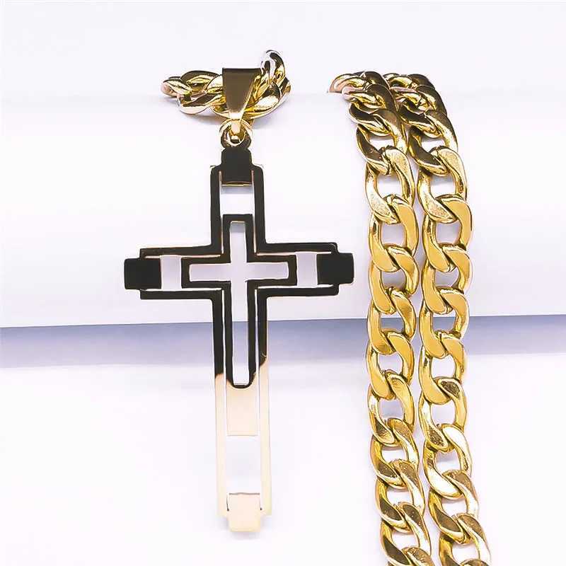 2019 Hip Hop Cross Stainless Steel Chain Necklace Gold Long Pendant Necklace Suitable for Women/Men Jewelry Collar Homme N6055S05 Y250329
