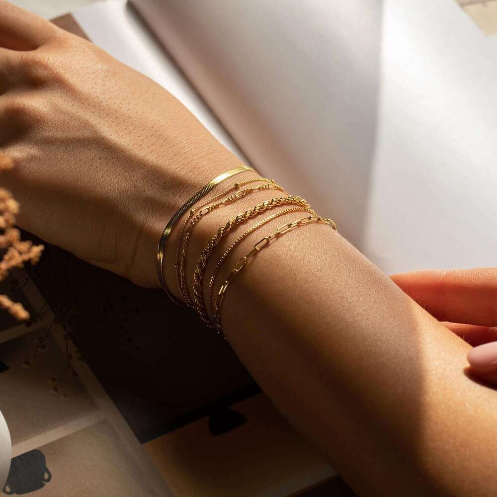 14K Gold Bracelets Sets Dainty Herringbone Jewelry Stackable Figaro Paperclip k Chain Cute Anklet Bracelet Pack for Women