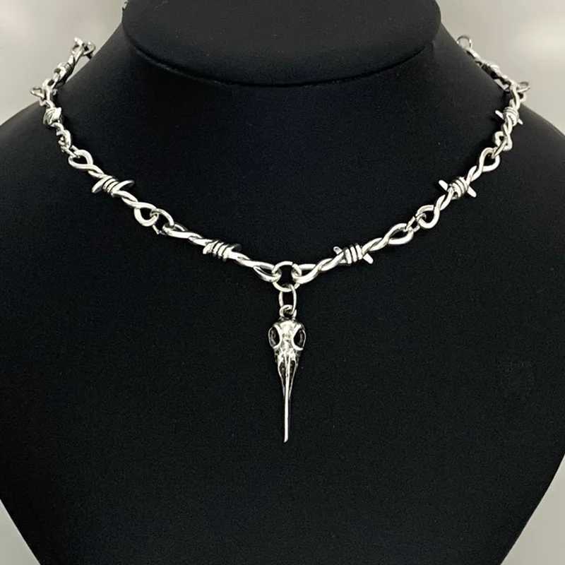 Brambles bird head bone necklace with small thread womens hip-hop gothic punk style barbed wire small thorn chain necklace Y250329