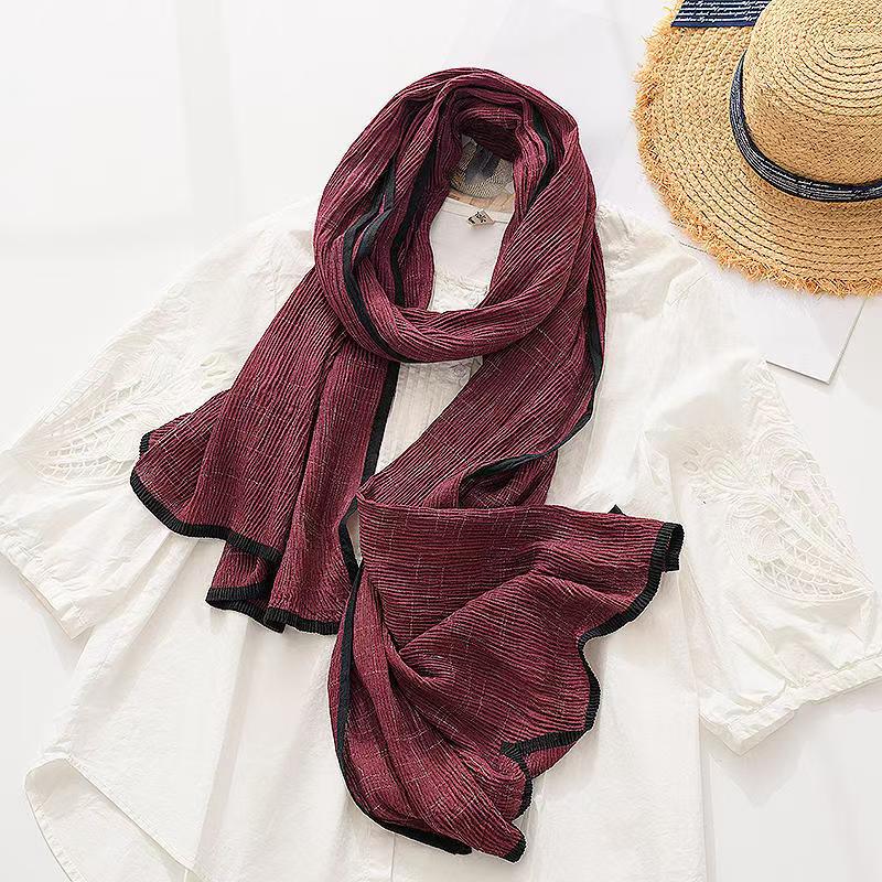 T376 scarf ladies high-grade wrinkled silk scarf spring and summer Korean version new autumn and winter all-match solid color pleated neck guard