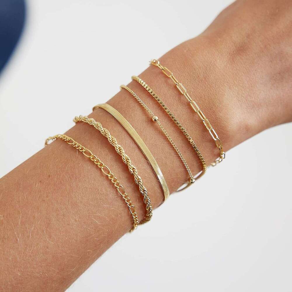 14K Gold Bracelets Sets Dainty Herringbone Jewelry Stackable Figaro Paperclip k Chain Cute Anklet Bracelet Pack for Women
