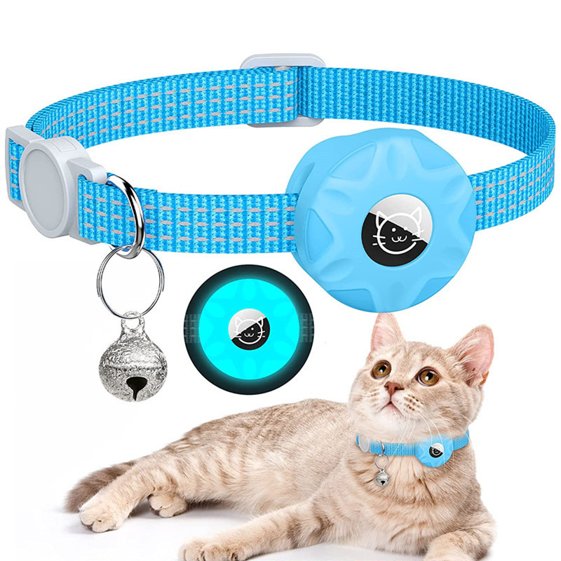 Apple AirTag Cat/Dog Collar with Silicone Case, Triple Reflective Stripes & Bell - Anti-Lost Pet Tracker Holder, Durable GPS Tracking Collar Accessori