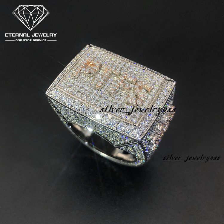 Factory Custom Mens S925 Silver 9K 10K 14K 18K Solid Gold Iced Out D VVS Moissanite Lab Diamond Letter Hiphop Ring for Men