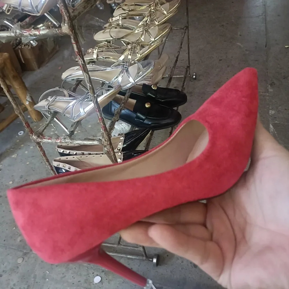 Womens high heels pointed thin high heels pump shoes suede black red blue womens single shoes large size 42 250326