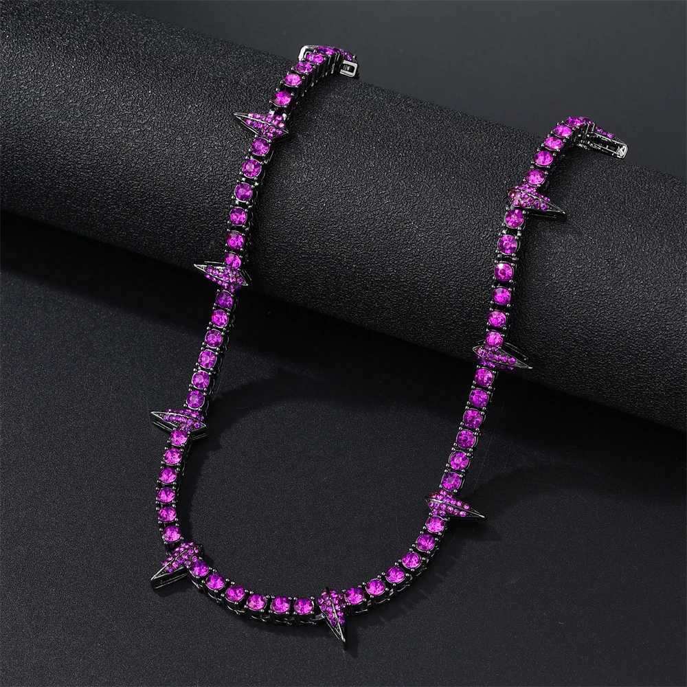 D Z Hip Pop 4MM Tennis Chain Dropwater Sparkling Ice Out Colored Water Diamond Necklace Suitable for Men Women Suffocating Jewelry Party Gifts Y250329