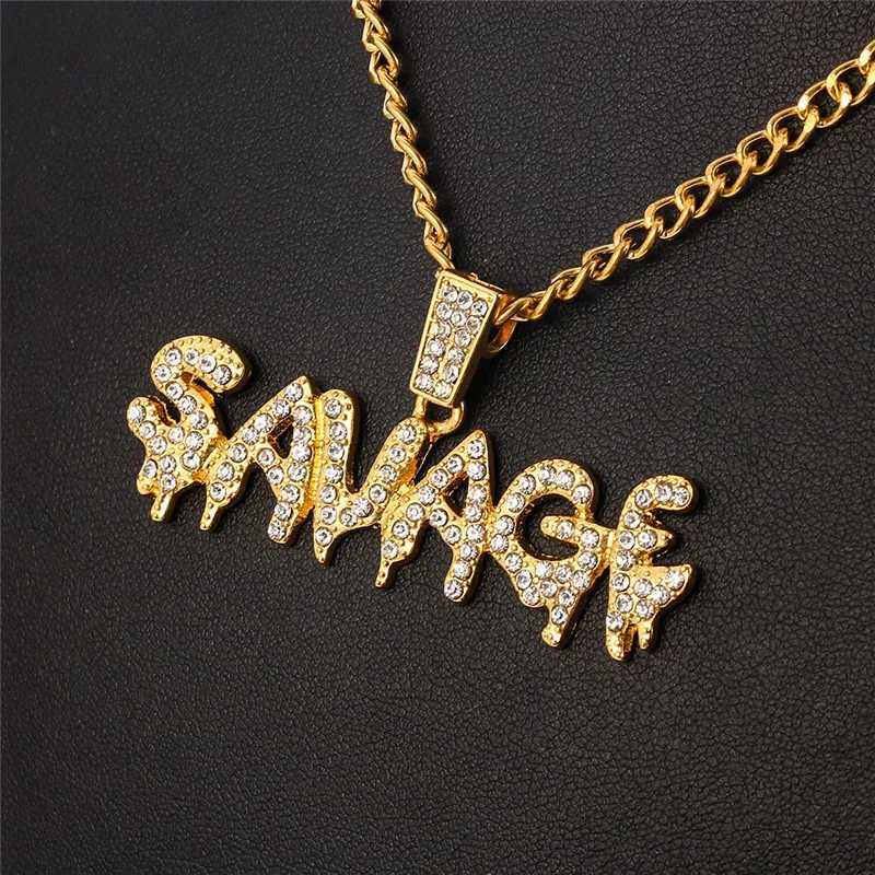 Fashionable Mens Sparkling Savich Letter Necklace Pendant Sparkling Ice Chain Necklace Mens Hip Hop Jewelry Y250329