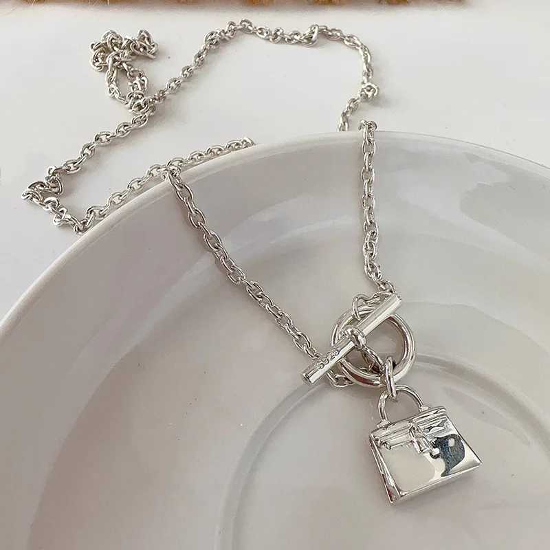Sam Panda 925 sterling silver bag buckle necklace suitable for womens gifts irregular fashionable jewelry accessories direct shipping Y250329